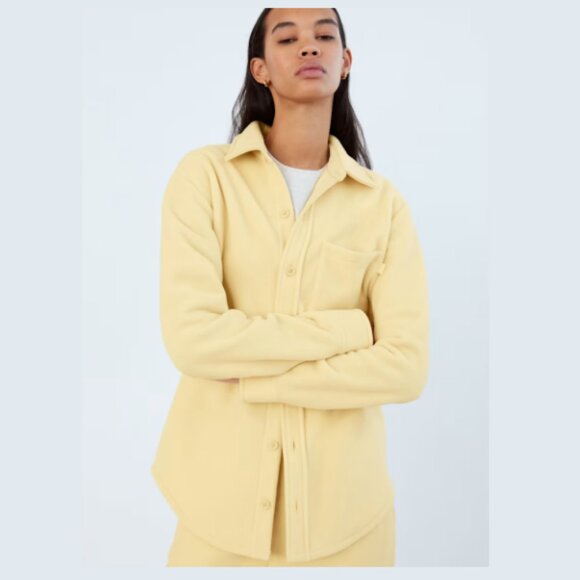 TNA Aritzia Fleece Button-Up Shirt Jacket Shacket Butter Yellow Women's Small - Picture 2 of 12